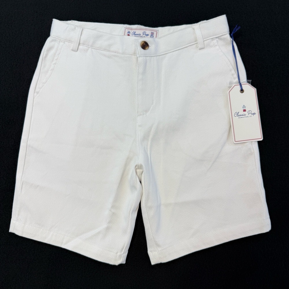 Classic Prep Shorts Kids 10 White Hudson Solid Pique Cotton Retro Preppy Euro